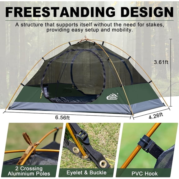 2 Person Backpacking Tent Waterproof Windproof Lightweight Easy Setup for Camping Hiking