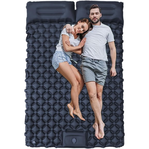 2 Person Camping Inflatable Sleeping Pad,Built-In Foot Pump Dual Pillow Waterproof Thick