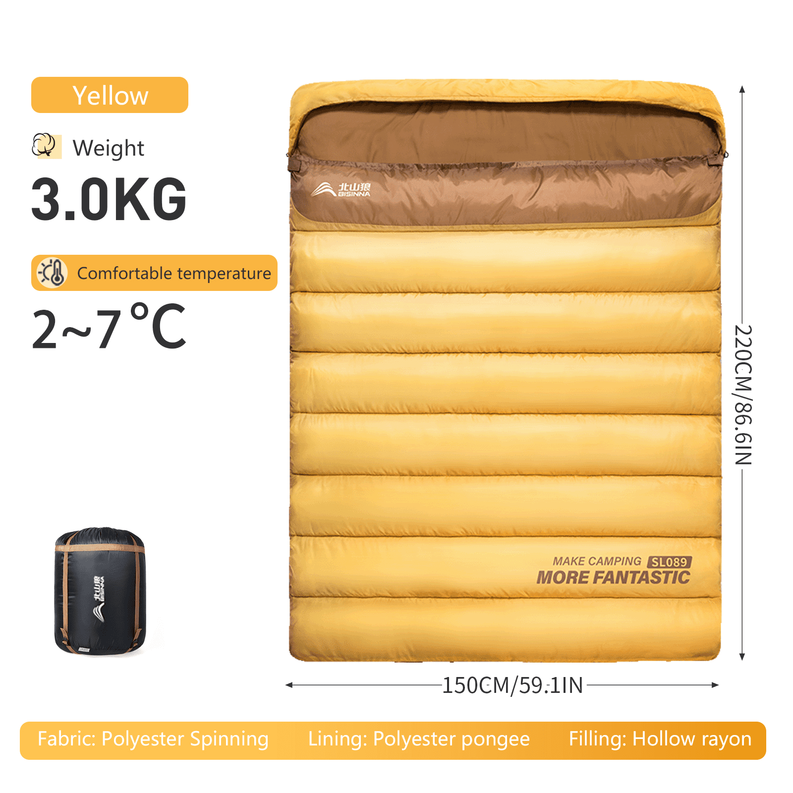 2 Person Camping Sleeping Bag, Four Seasons Portable Winter Sleeping Bag for Outdoor Travel and Hiking