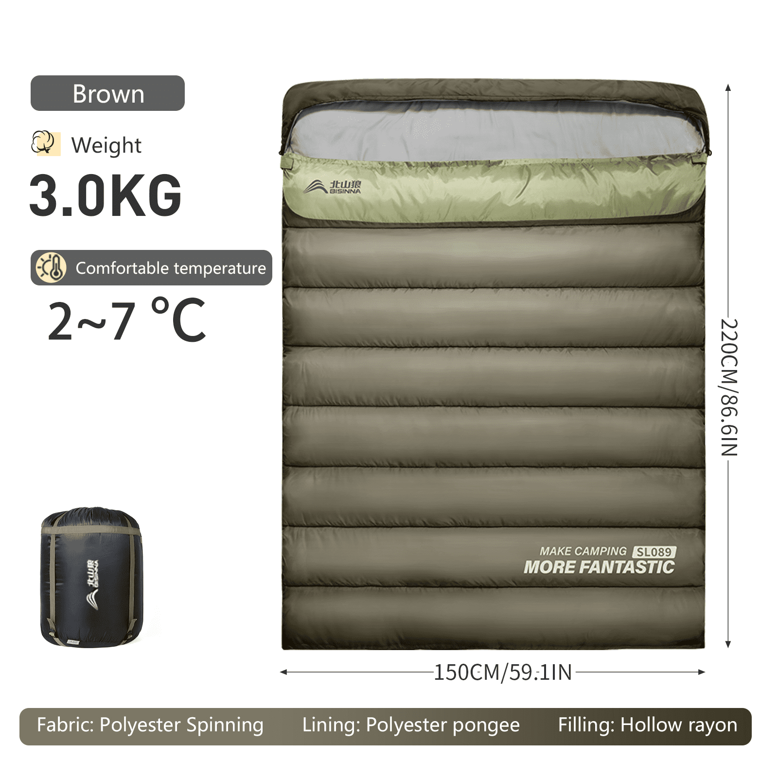 2 Person Camping Sleeping Bag, Four Seasons Portable Winter Sleeping Bag for Outdoor Travel and Hiking