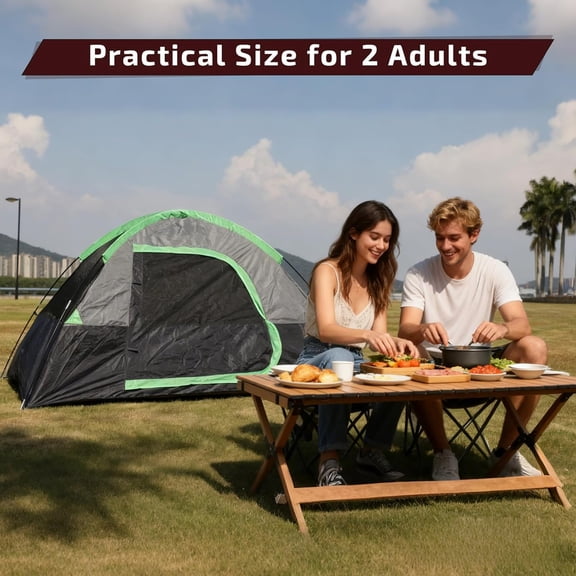 2 Person Camping Tent, Easy Set Up in 3 Mins, PU1500mm Waterproof w/Mesh Top & Door with Ventilation, Lightweight 4.4lbs Portable Family Tent with Carry Bag &Interior Storage Pockets &Hook