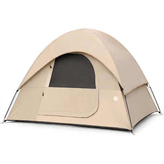 2 Person Camping Tent with PU1500mm Waterproof Coating Mesh Ventilation and Carry Bag Camel X-Large
