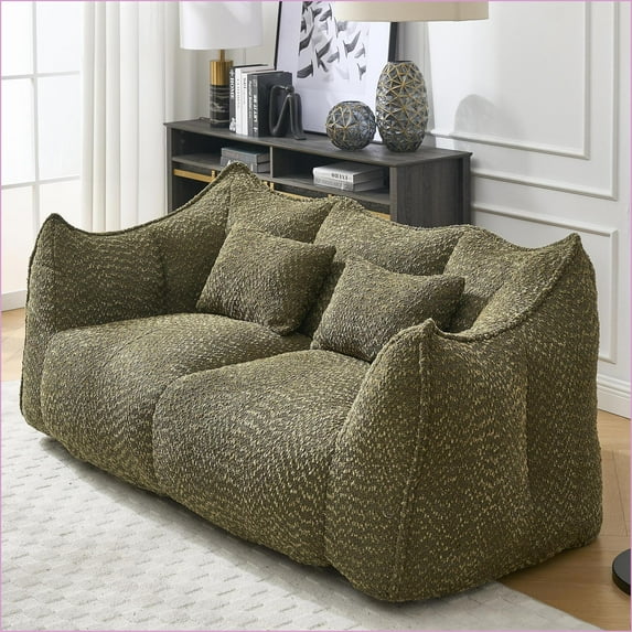 2-Person Chenille Bean Bag Chair – High-Resilience Foam Lazy Sofa for Adults | Chenille | Olive Green