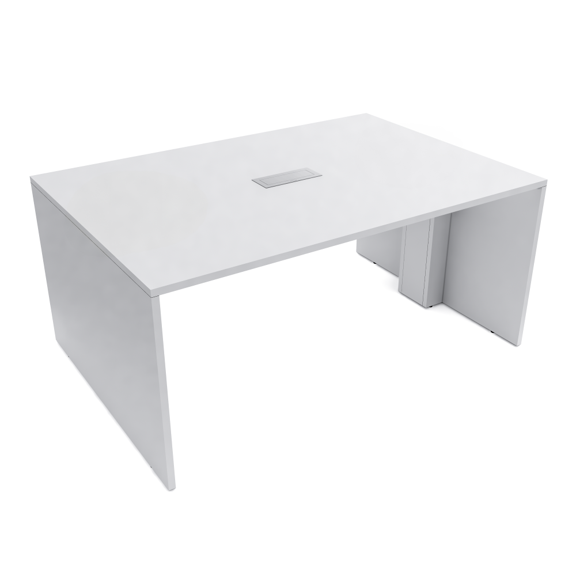 2 Person Collaboration Table | Extra Wide Face-To-Face Desk | 4x5 All Laminate Teaming Table With Power And Data | Classic White And Silver
