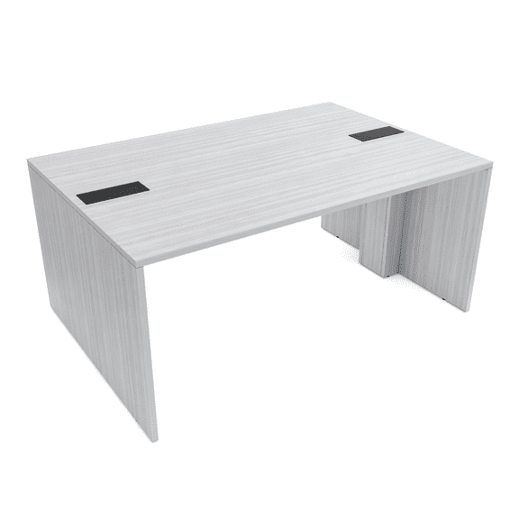 2 Person Collaboration Table | Extra Wide Face-To-Face Desk | 4x5 All Laminate Teaming Table With Double Power And Data Units | White Cypress And Black