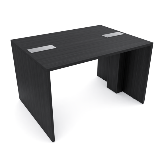 2 Person Collaboration Table | Small Face-To-Face Desk | 3x4 All Laminate Teaming Table With Double Power And Data Units| Asian Night And Silver