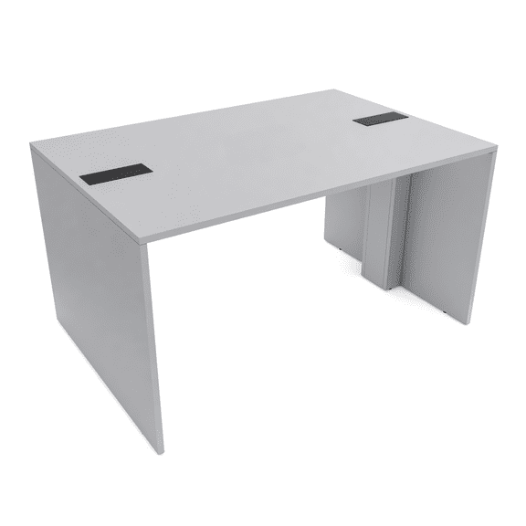 Counter Height Collaboration Table | 2 Person Face-to-Face Desk | 48 x 60 Inch Commercial Office Desk with Double Power & Data Modules - Fog Gray And Black