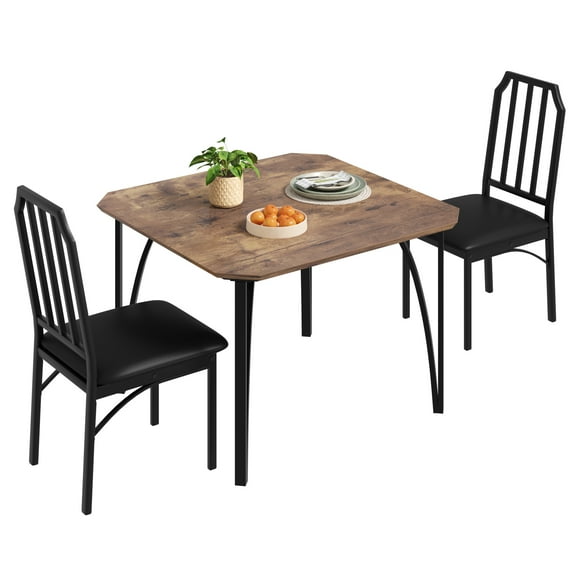2-Person Dining Set with Cushioned Chairs: 3-Piece Kitchen Table Set with Chamfer Design for Apartments & Small Spaces