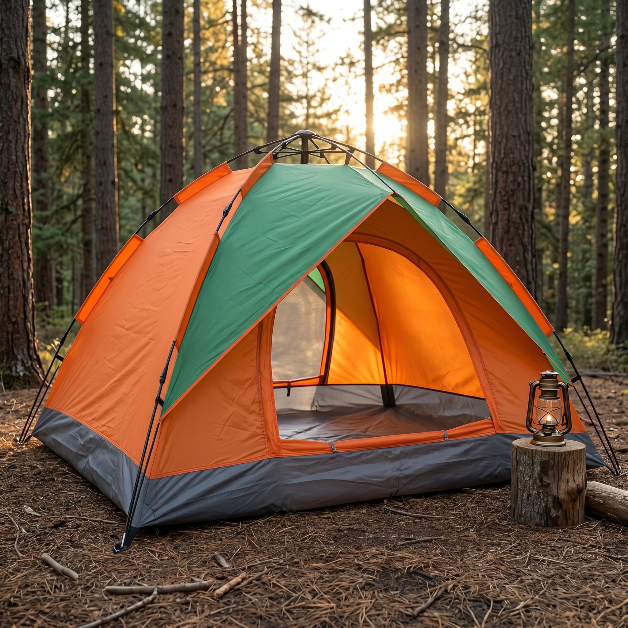 2-Person Double Door Camping Dome Tent, Waterproof Outdoor Hiking Tent, Orange & Green