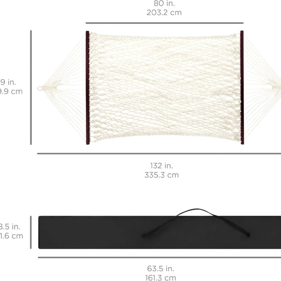 2-Person Double Hammock, Outdoor Woven Cotton Rope Hammocks for Backyard, Patio w/Spreader Bars, Carrying Case, 450lb Weight Capacity