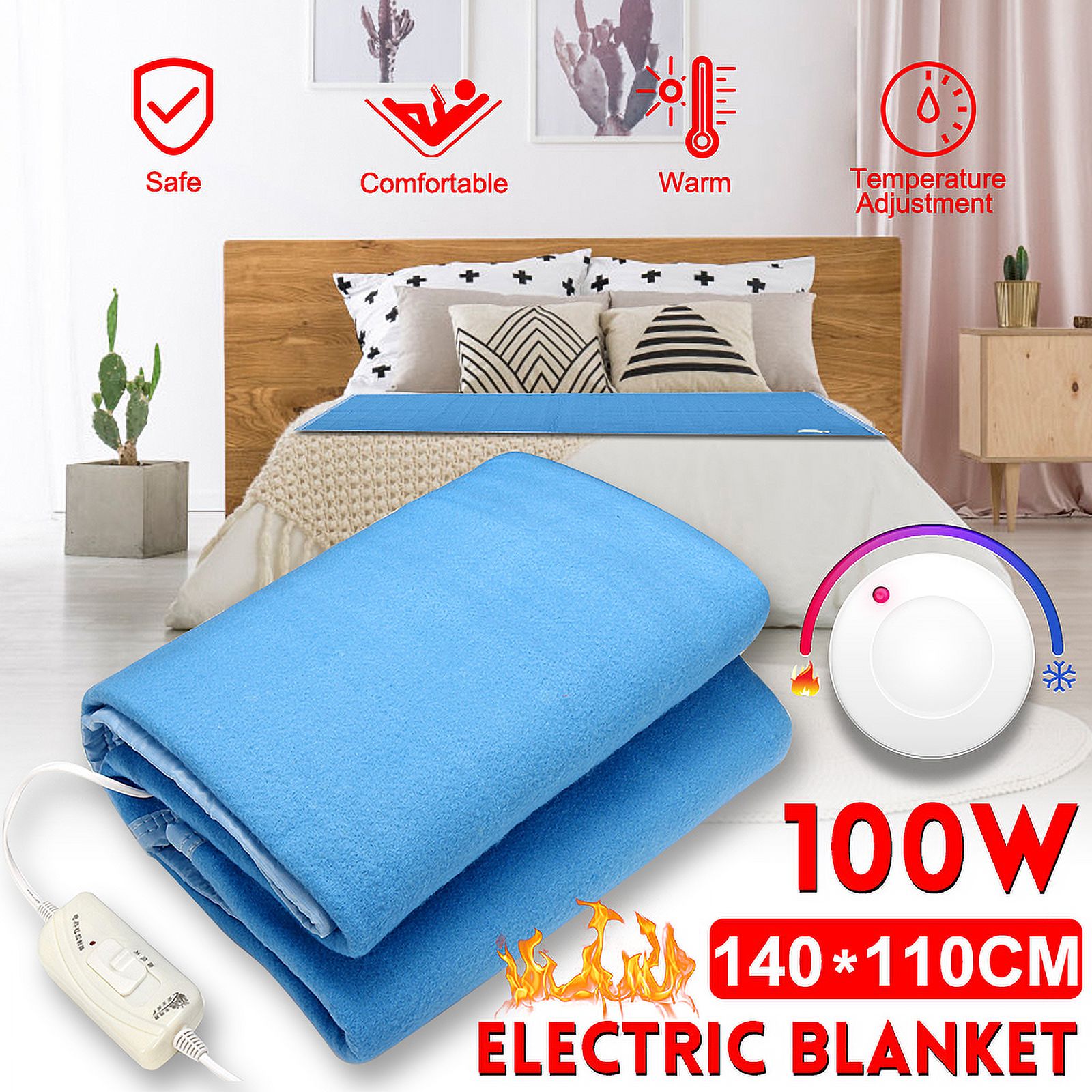 2 Person Electric Heated Blanket 100W Temperature Adjustment Flannel