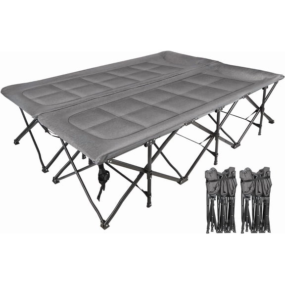 2 Person Extra Wide Camping Cot Sleeper Double Bed 79"x59"x18" Oversized Folding Portable Cot with Padded Mattress and Pillow, 1000lb Capacity Oversize Grey (Padded) Double