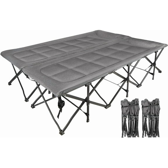 2 Person Extra Wide Camping Cots for Adults 500lbs, 59" W Oversized Heavy Duty Sleeping Cots, XXXL Portable Indoor Office Outdoor, Grey