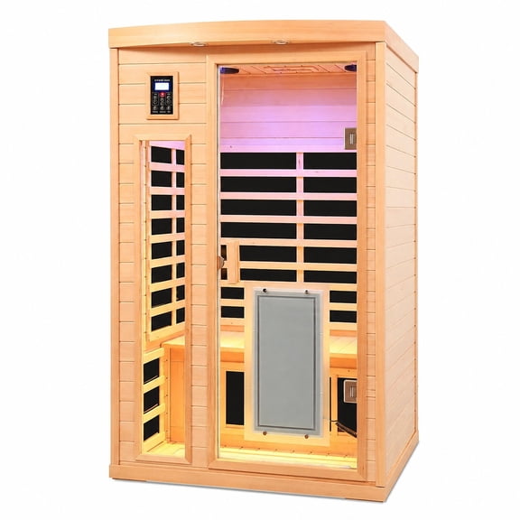2 Person Far Infrared Sauna, Hemlock Wood, Low EMF, 8 Heating Panels, 1750W, Bluetooth Audio, Indoor Home Spa
