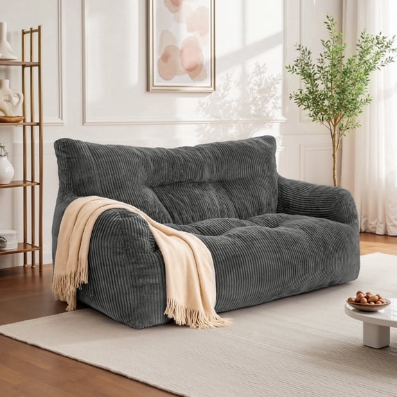 PamapicLife 2-Person Chill Plush Corduroy Bean Bag Sofa, Gray
