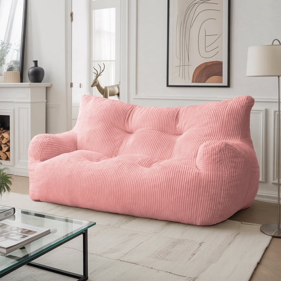 PamapicLife 2-Person Chill Plush Corduroy Bean Bag Sofa, Pink