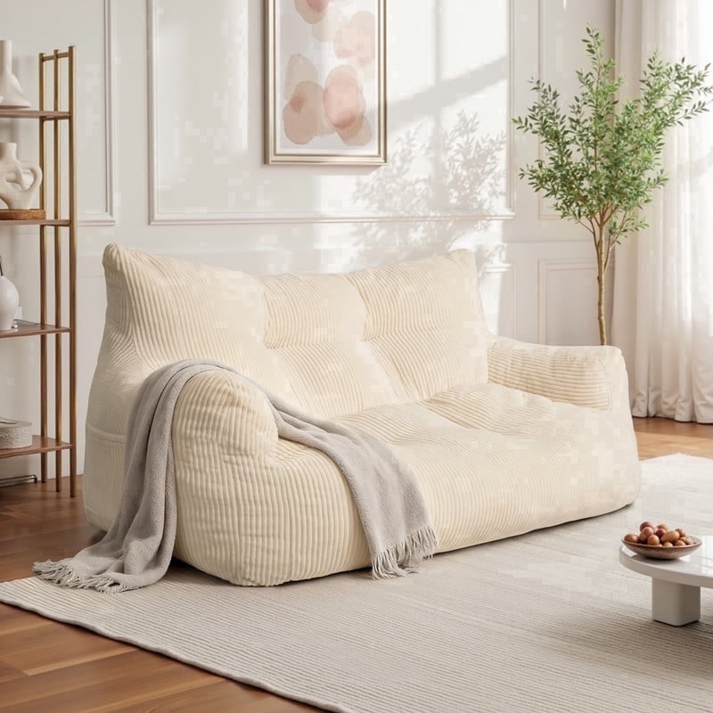 2-Person Foam Filled Bean Bag Chair, Plush Corduroy Lazy Sofa