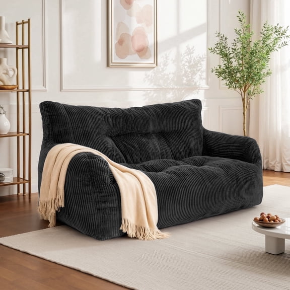 PamapicLife Bean Bag Chair Home Adult Solid Solid Solo Color Large Foam Filled and Plush Corduroy Indoor Bean Bag Chair with Manual, Black