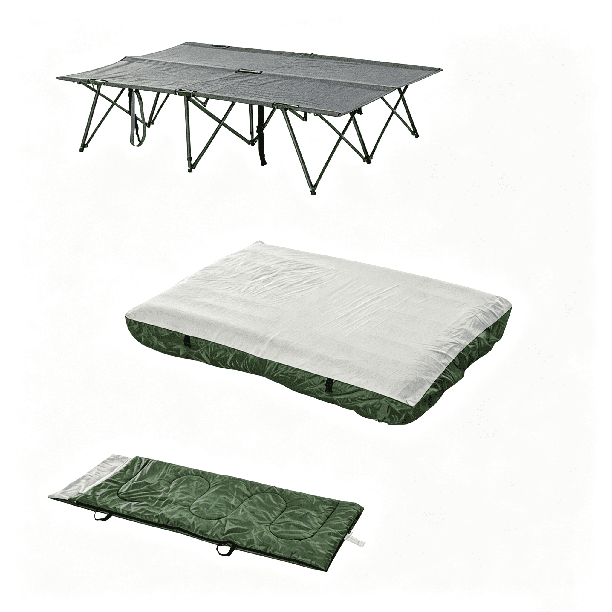 2 Person Foldable Outdoor Camping Cot Set, Multifunctional Portable Elevated Tent Cot with Inflatable Air Mattress, Sleeping Bag, Pillows & Carry Bag, for Outdoor Camping Travel