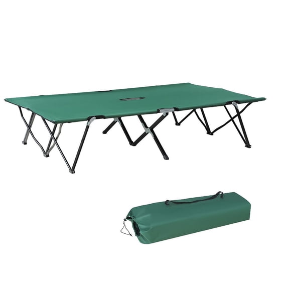 2 Person Folding Camp Cot for Adults, 50" Wide Portable Sleeping Cot with Carry Bag, Elevated Camping Bed, Green