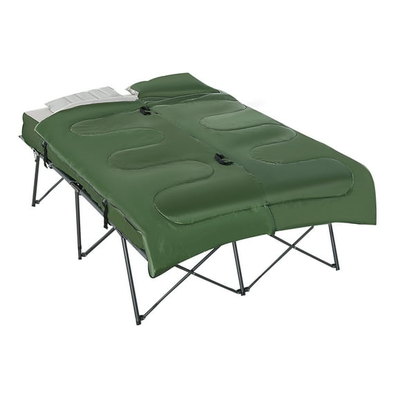 2-Person Folding Camping Cot Portable Outdoor Bed Set with Sleeping Bag, Inflatable Air Mattress, Pillows and Carry Bag, Soft and Comfortable for Outdoor Travel Camp Beach Vacation