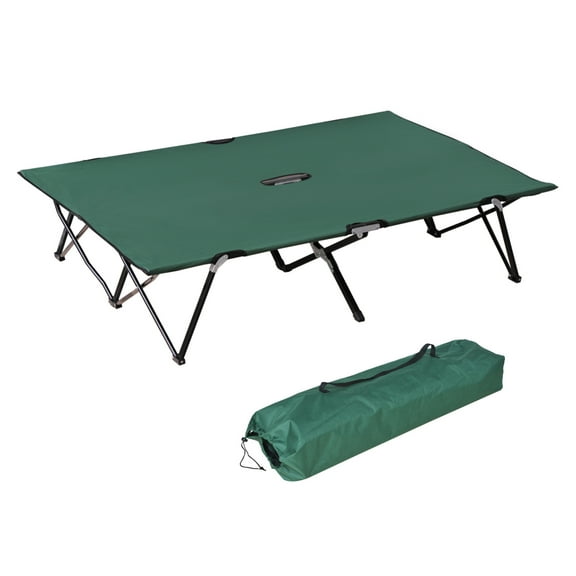 2 Person Folding Camping Cot for Adults, 50" Extra Wide Outdoor Portable Sleeping Cot with Carry Bag, Elevated Camping Bed, Beach Hiking, Green