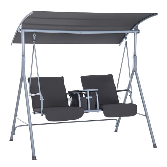 2-Person Freestanding Porch Swing With Canopy Gray Frame And Cushions