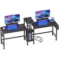 thumbnail image 1 of 2 Person Gaming Desk with LED Lights, 71 Inch Computer Desk with Power Outlets and Monitor Stand, Double Desk with Storage Bag and Headphone Hooks, Study Writing Table for Home Office, Black, 1 of 8