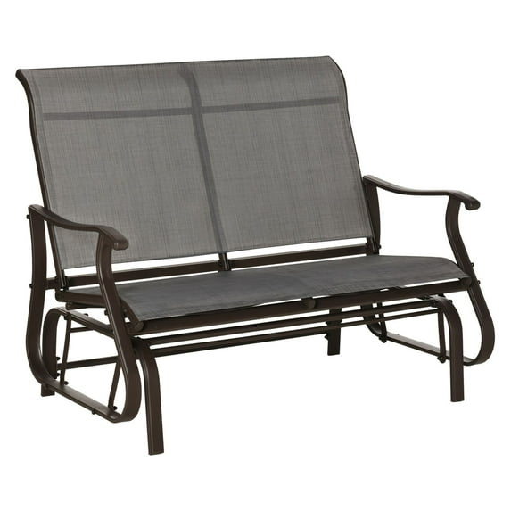 2-Person Glider Bench, Outdoor Rocking Chair with Mesh, Mixed Grey