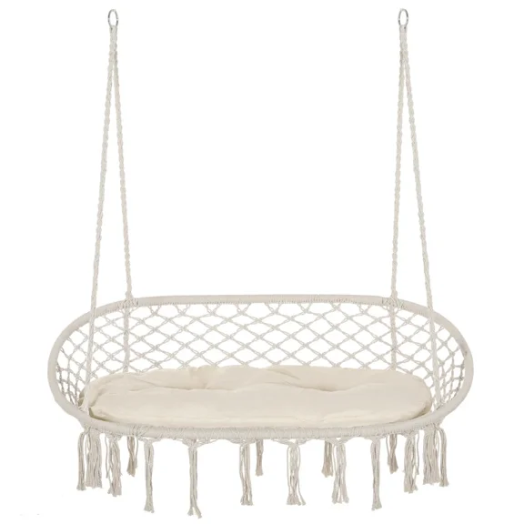 2-Person Hammock Chair with Soft Cushion, Cream White, Solid