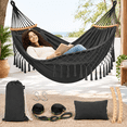 Hamak Ropes 2 Person Hammock Dark Gray Tassel, Poly-Cotton Fabric with Handcrafted ...
