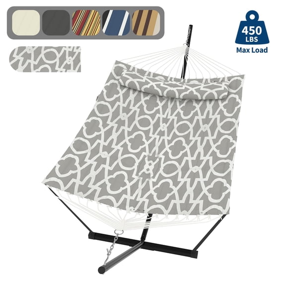2 Person Hammock with Stand Included, Outdoor Hammock with Pillow & Balance Rope, 450 LBS Weight Capacity