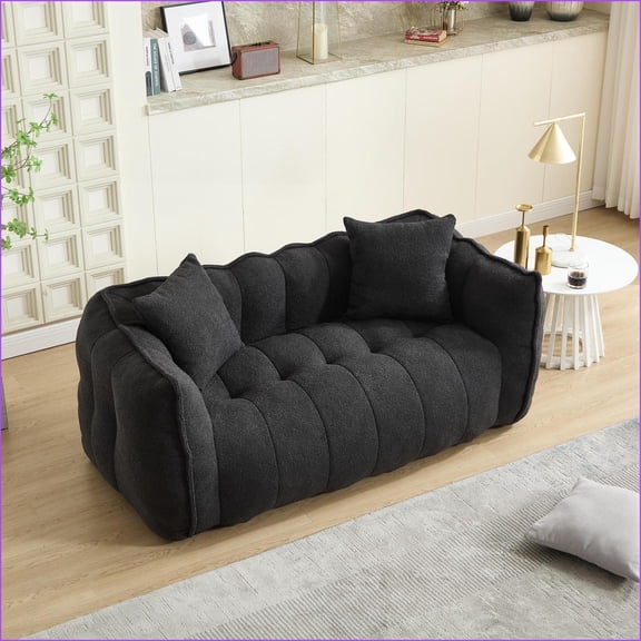 2-Person High Resilience Foam Bean Bag Chair for Adults Soft Lazy Sofa for Gaming, Reading, TV | Chenille | Black