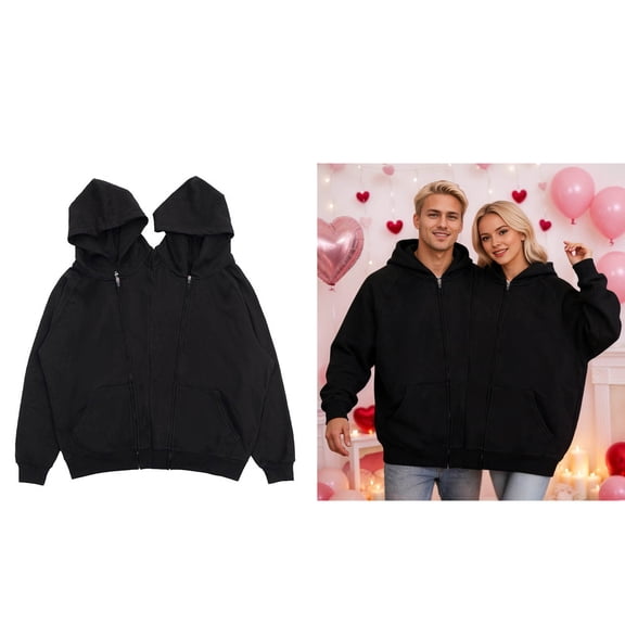 2 Person Hoodies for Couple Long Sleeve Zipper Hoodies with Designs Valentine's Day Hoodies for Couples