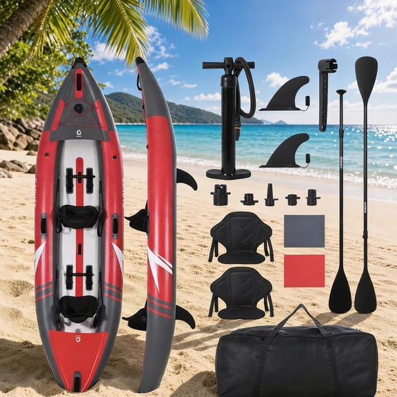 2 Person Inflatable Kayak with Padded Seats, Portable Tandem Kayaks with 450 lb Weight Capacity, for Adults, Red