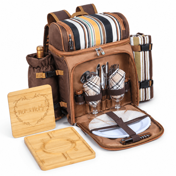 2-Person Insulated Cooler Backpack with Picnic Set and Blanket