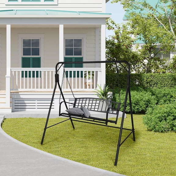 2-Person Metal Porch Swing, 47 Inch Wide Outdoor Hanging Bench with Adjustable Chains, Heavy Duty 550LB Capacity for  Garden Balcony