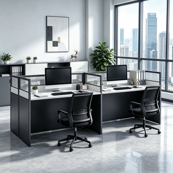 2-Person Office Cubicle Workstation, 96.8x24.4x39.3in, Soundproof Acrylic Panel, Cable Management, Adjustable Legs, Home & Office