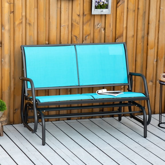2-Person Outdoor Glider Bench, Patio Double Swing Rocking Chair Loveseat with Powder Coated Steel Frame for Backyard Garden Porch, Blue, 47.25L x 27.5W x 33.5H