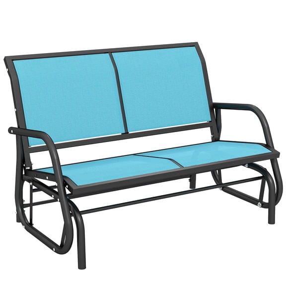 2-Person Outdoor Glider Bench, Patio Double Swing Rocking Chair Loveseat with Powder Coated Steel Frame, Breathable Mesh, 440 lbs Capacity, Blue