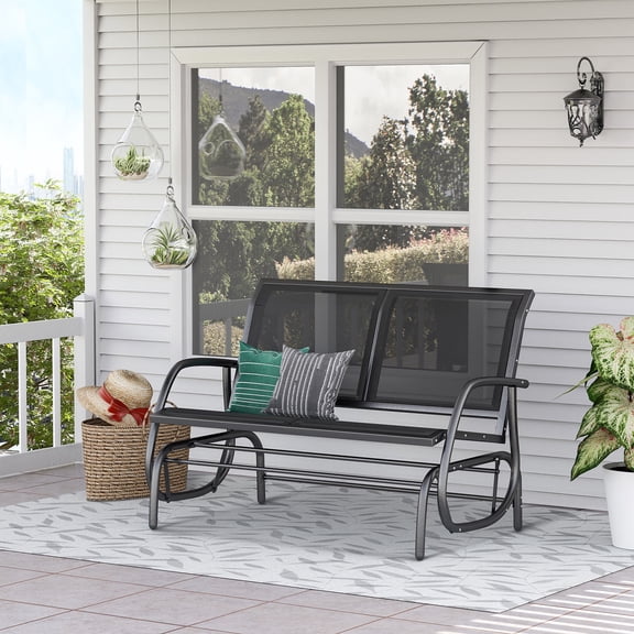 2-Person Outdoor Glider Bench, Patio Double Swing Rocking Chair Loveseat with Powder Coated Steel Frame for Backyard Garden Porch, Gray