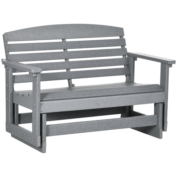 2-Person Outdoor Glider Bench Patio Double Swing Rocking Chair Loveseat with Slatted HDPE Frame for Backyard Garden Porch, Light Gray