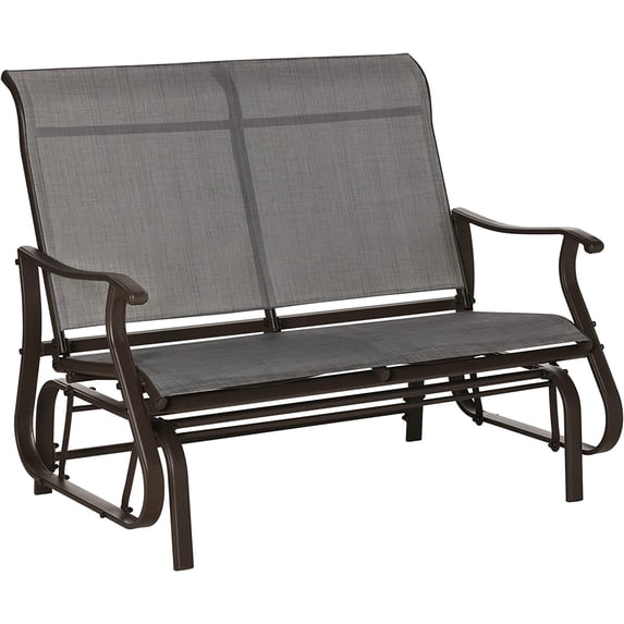 2-Person Outdoor Glider Bench, Patio Glider Loveseat Chair with Steel Frame & High Backrest, Cozy 2 Seats Porch Rocking Glider for Balcony Backyard Lawn Garden Poolside, Grey