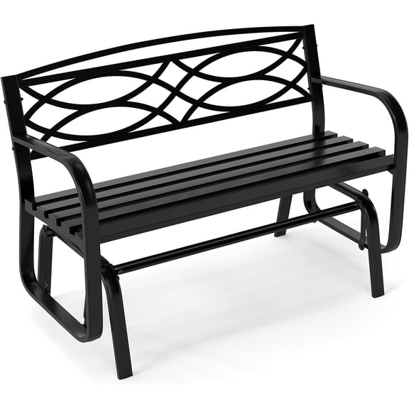 2-Person Outdoor Glider Bench, Patio Rocking Loveseat Chair with Metal Frame, Armrests, Geometric Backrest and Slatted Seat for Porch, Garden, Deck and Backyard