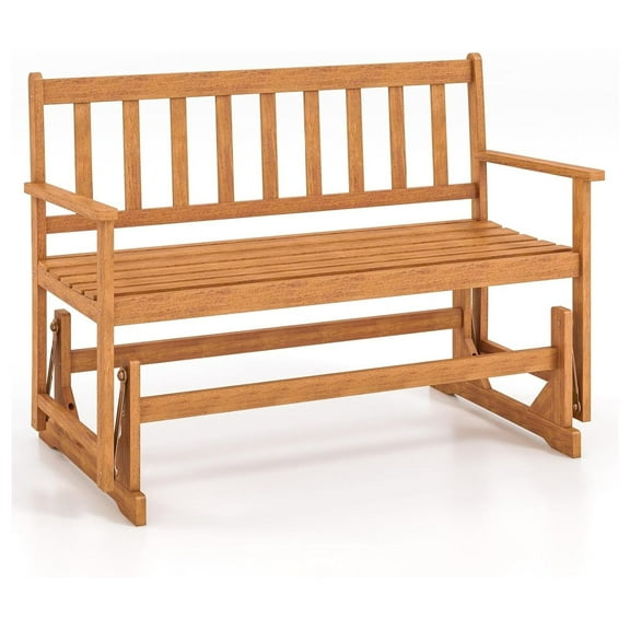 2-Person Outdoor Glider - Wood Heavy Duty 800 LBS Double Rocking Chair w/Slatted Seat, Backrest & Armrests, Loveseat Rocker for Porch Garden, 2-Seater Wooden Patio Glider