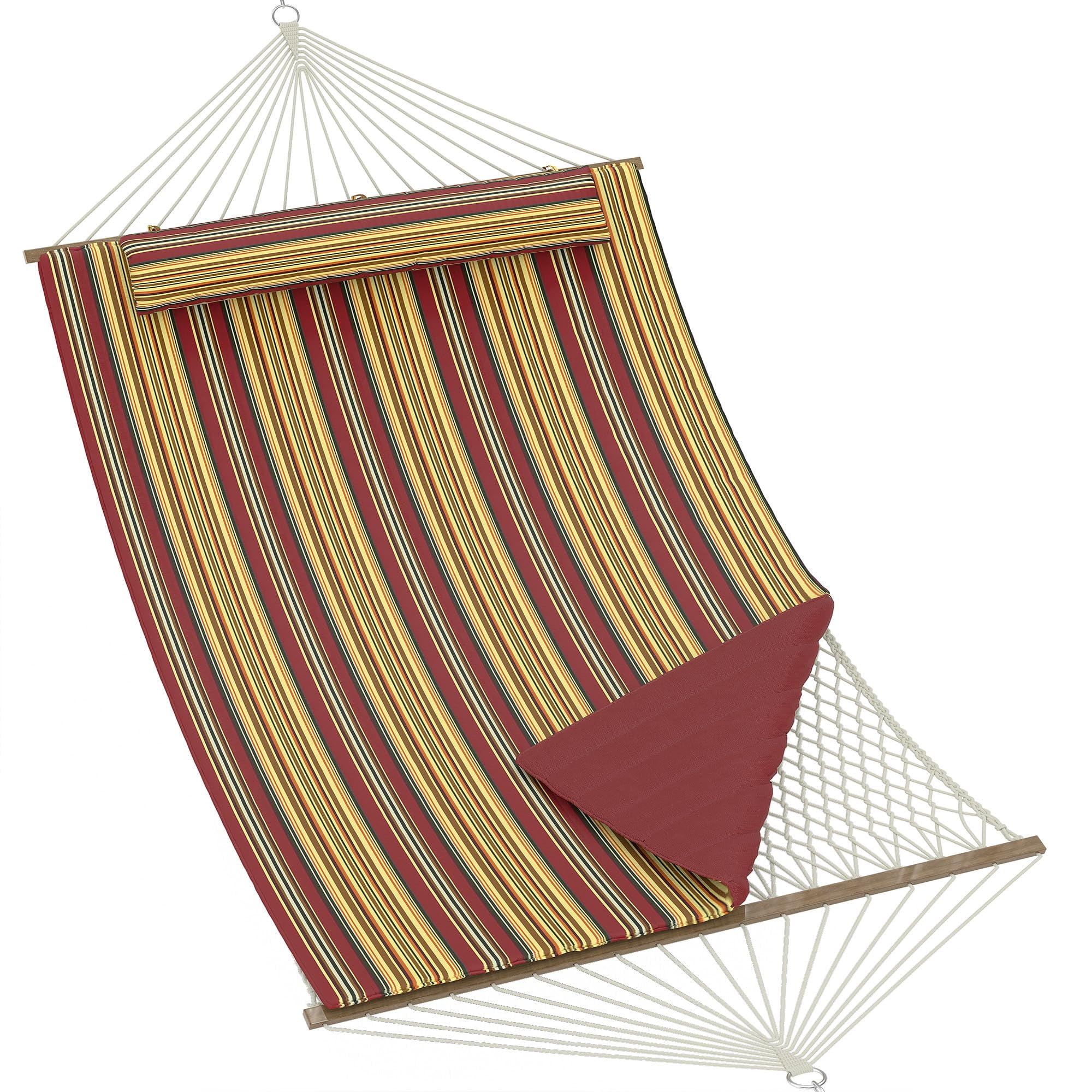 2 Person Outdoor Hammock,  450 Pounds Maximum Weight, Cotton Rope Hammock with Polyester Pad, 2-in-1 Hammock for Patio, Backyard, Garden, Beach (Dark and Light Blue Stripes)