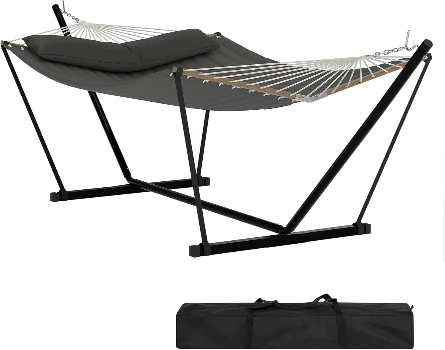 2 Person Outdoor Hammock with Stand, Heavy Duty Portable Double Hammock with Balance Rope, MAX 450 LBS Capacity for Patio, Backyard, Garden, Beach
