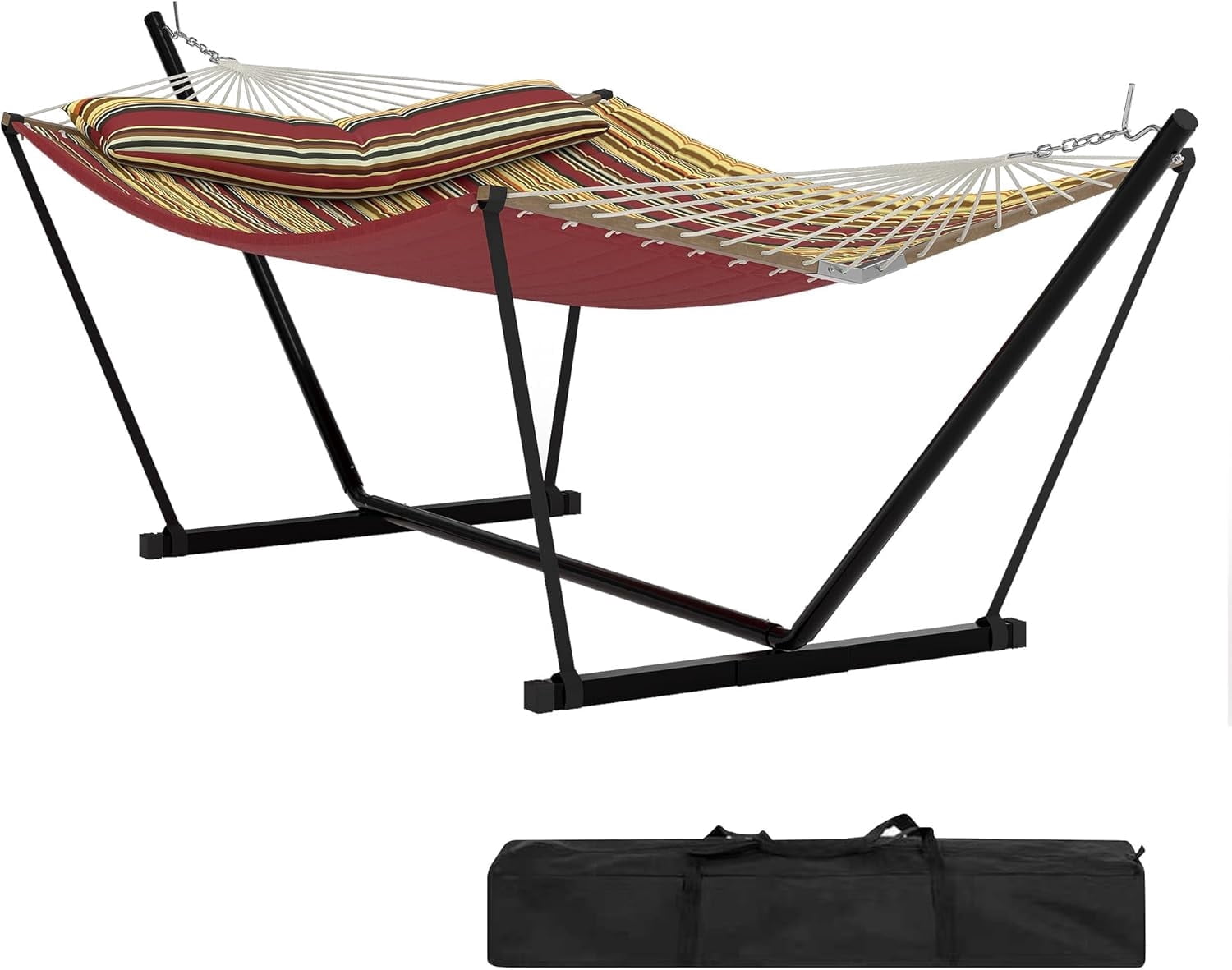 2 Person Outdoor Hammock with Stand, Heavy Duty Portable Double Hammock with Balance Rope, MAX 450 LBS Capacity for Patio, Backyard, Garden, Beach