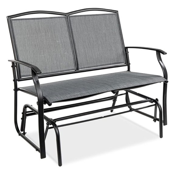 2-Person Outdoor Patio Glider Steel Loveseat Rocker for Deck, Porch w/Textilene Fabric, Steel Frame - Gray