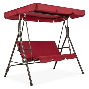 2-Person Outdoor Patio Swing Chair, Hanging Glider Porch Bench for Garden, Poolside, Backyard w/Convertible Canopy, Adjustable Shade, Removable Cushions - Burgundy